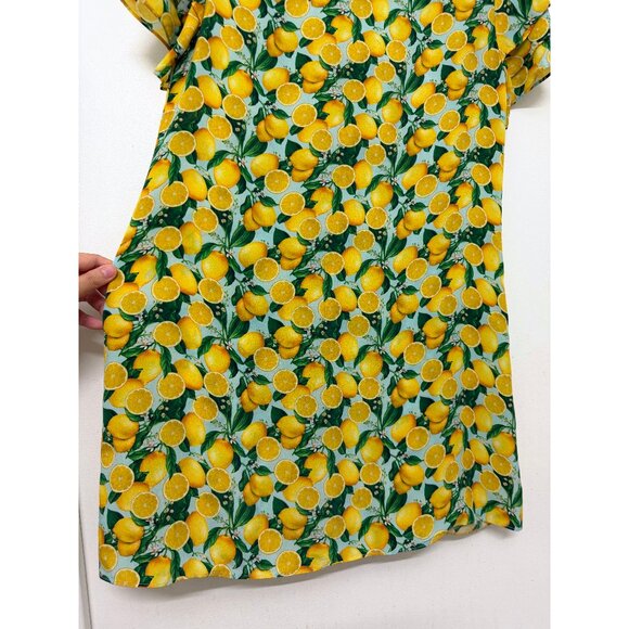 Alice + Olivia Jem Mini Shirt Dress Lemon Squeeze Print Floral Fruit Blue S - Picture 13 of 16